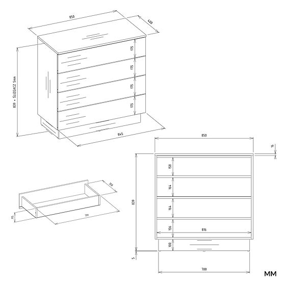 Kommode AMBER 4S Schrank 4 Schubladen für Schlafzimmer Wohnzimmer KASCHMIR Beige