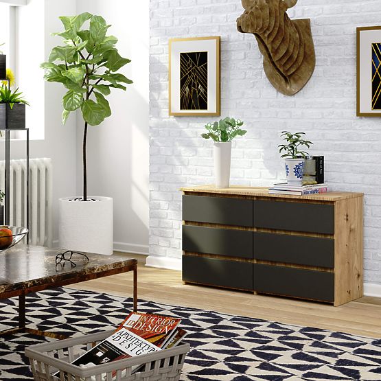 KOMMODE CL100 6SZ PK EICHE ARTISAN / GRAU