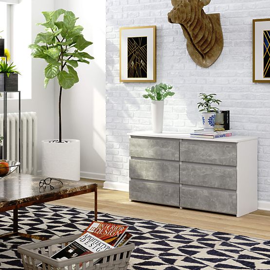 KOMMODE CL100 6SZ PK WEISS / BETON