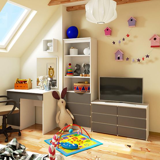 KOMMODE CL100 6SZ PK WEISS / GRAU