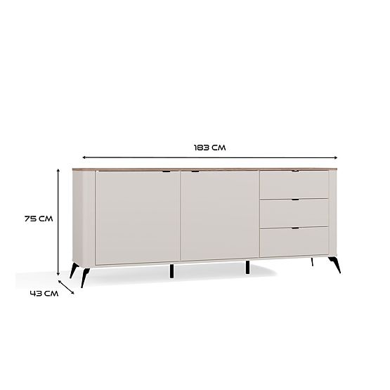 Kommode CORDOBA 2D3S Kaschmir Beige Eiche Castello Schrank 3 Schubladen Soft-Close
