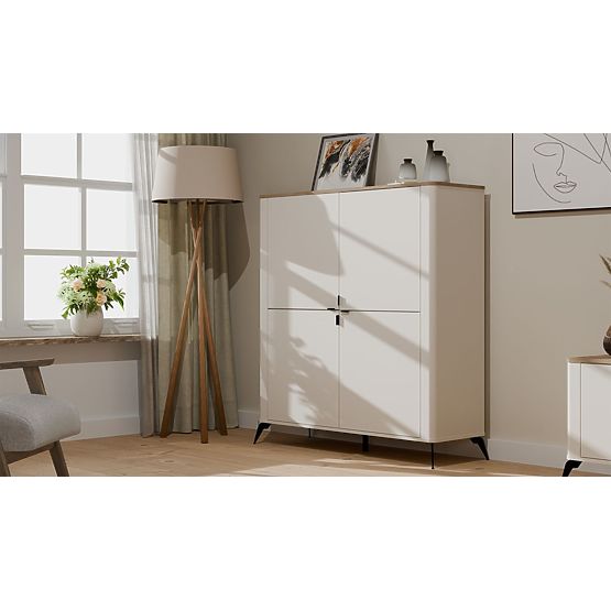 Kommode CORDOBA 4D Kaschmir Beige Eiche Castello Schrank 4 Türen 8 Regale Wohnzimmer