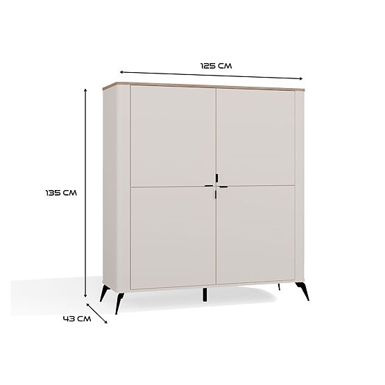 Kommode CORDOBA 4D Kaschmir Beige Eiche Castello Schrank 4 Türen 8 Regale Wohnzimmer