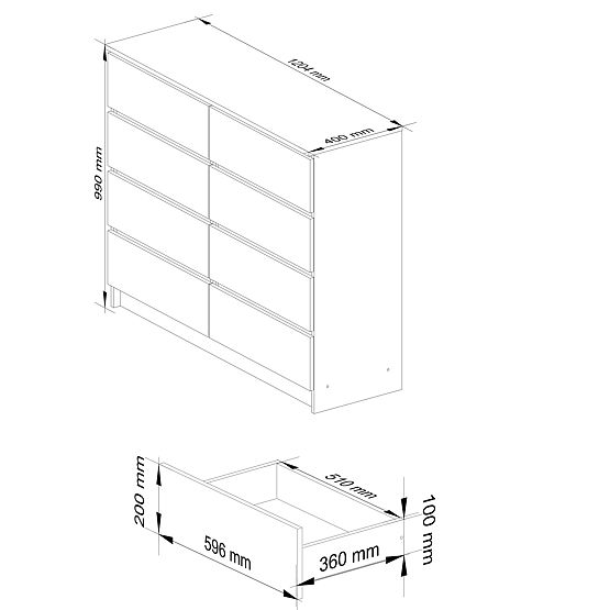 KOMMODE K 120 cm 8 SCHUBLADEN PK ERLE
