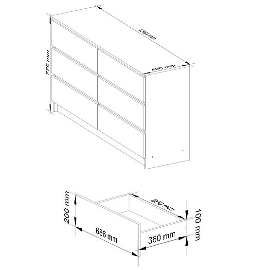 Kommode K 140 cm 6 Schubladen PK weiß-grafitgrau