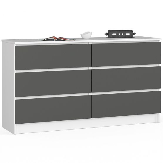 Kommode K 140 cm 6 Schubladen PK weiß-grafitgrau