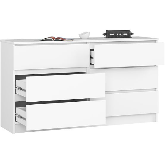 KOMMODE K 140 cm 6 SCHUBLADEN PK WEISS