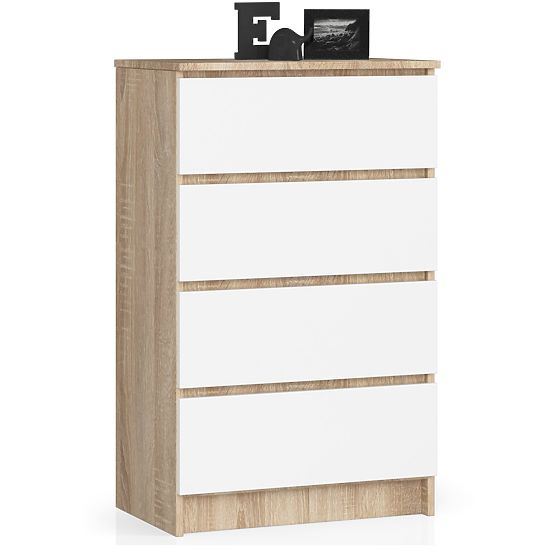 KOMMODE K 60 cm 4 SCHUBLADEN PK SONOMA / WEISS