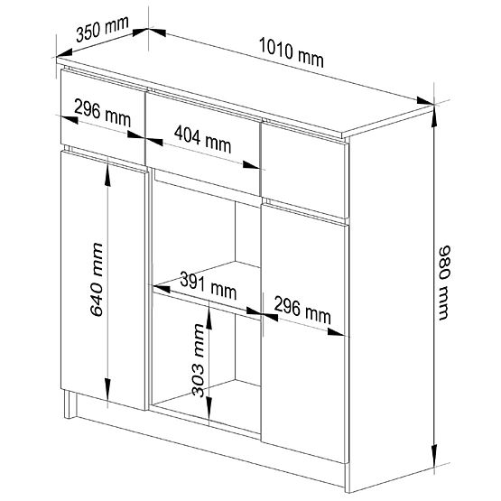 KOMMODE K100 2D 3SZ 1P PK BETON