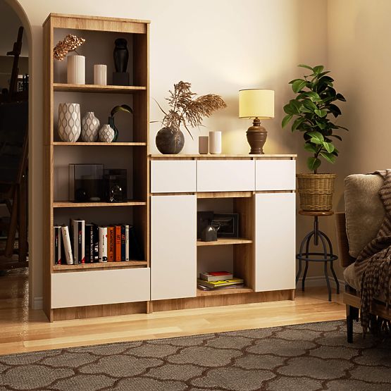 KOMMODE K100 2D 3SZ 1P PK EICHE SONOMA / WEISS