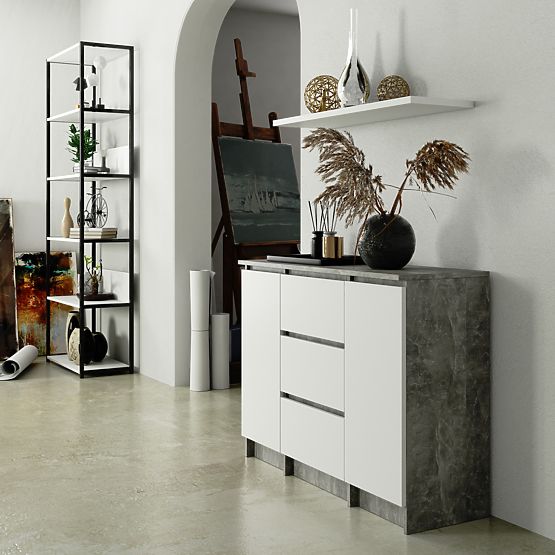 KOMMODE K100 2D 3SZ PK BETON / WEISS