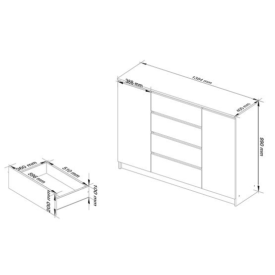 KOMMODE K140 2D 4SZ CLP PK EICHE SONOMA