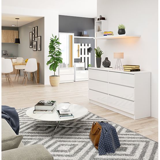 KOMMODE K140 6SZ CLP PK WEISS HOCHGLANZ