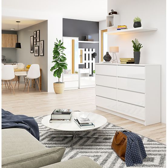 KOMMODE K140 8SZ CLP PK WEISS HOCHGLANZ