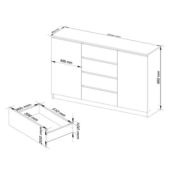 KOMMODE K160 2D 4SZ CLP PK WEISS