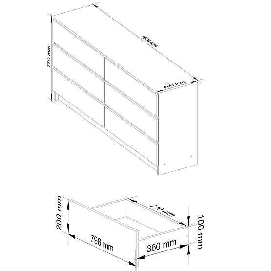 KOMMODE K160 6SZ CLP EICHE ARTISAN / GRAU