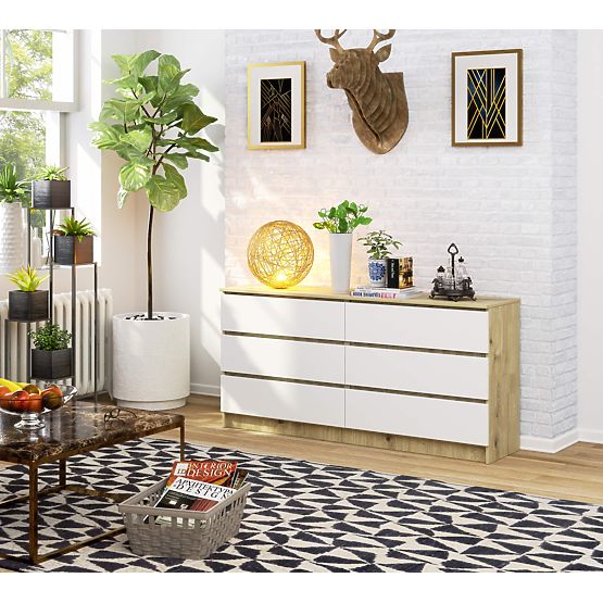 KOMMODE K160 6SZ CLP EICHE ARTISAN / WEISS