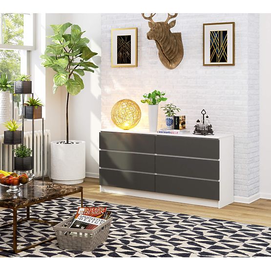 KOMMODE K160 6SZ CLP PK WEISS / GRAU