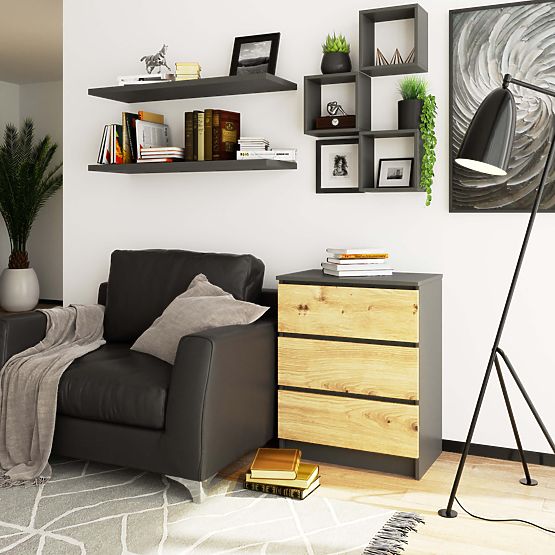 KOMMODE K60 3SZ CLP GRAPHITGRAU / ARTISAN EICHE