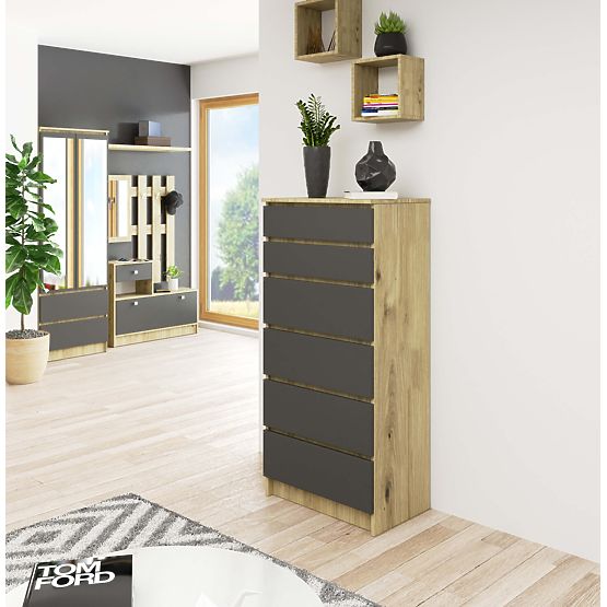 KOMMODE K60 6SZ CLP PK EICHE ARTISAN / GRAU