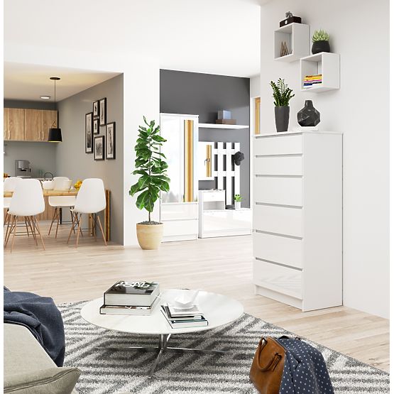 KOMMODE K60 6SZ CLP PK WEISS HOCHGLANZ