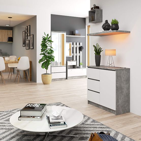 KOMMODE K80 JERRY 1T 3S PK BETON / WEISS