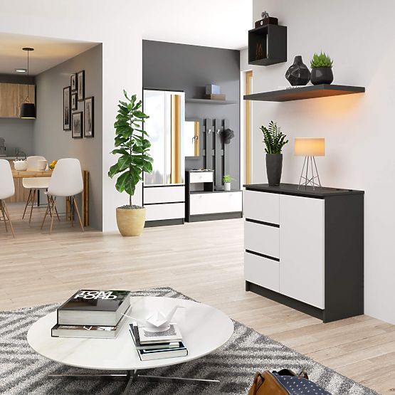 KOMMODE K80 JERRY 1T 3SZ PK GRAPHIT GRAU / WEISS