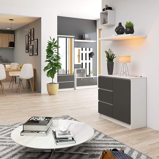 KOMMODE K80 JERRY 1T 3SZ PK WEISS / GRAPHITGRAU