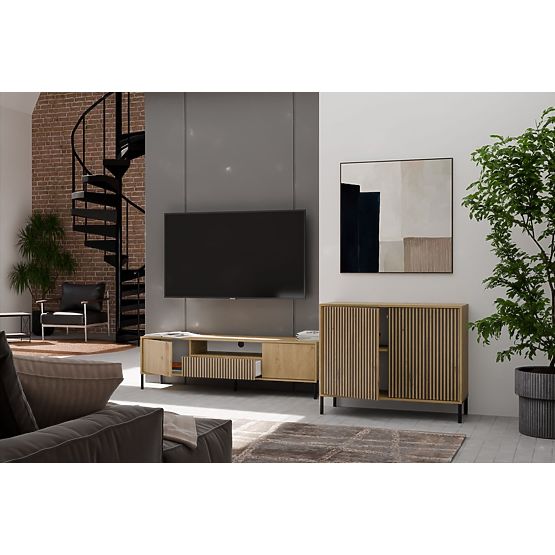 Kommode KAMARO 2D SLIM EICHE ARTISAN Lamellenfront Gerillt