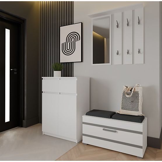 Kommode Malwa 2DD2S Schrank 2 Türen 2 Schubladen für Wohnzimmer WEISS