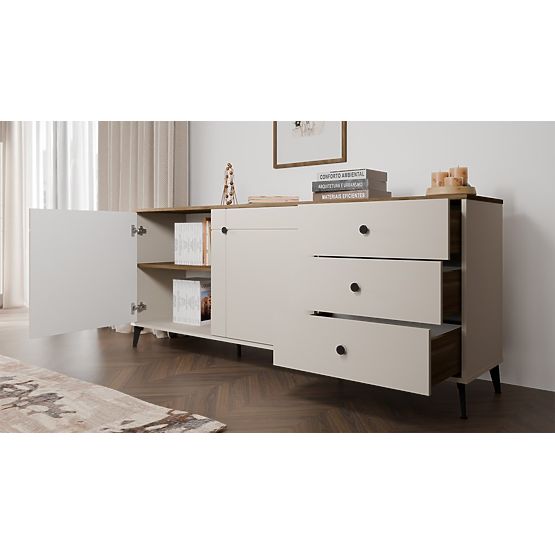 Kommode POINT 2D3S Kaschmir Beige Eiche Castello Schrank 3 Schubladen 2 Türen Wohnzimmer