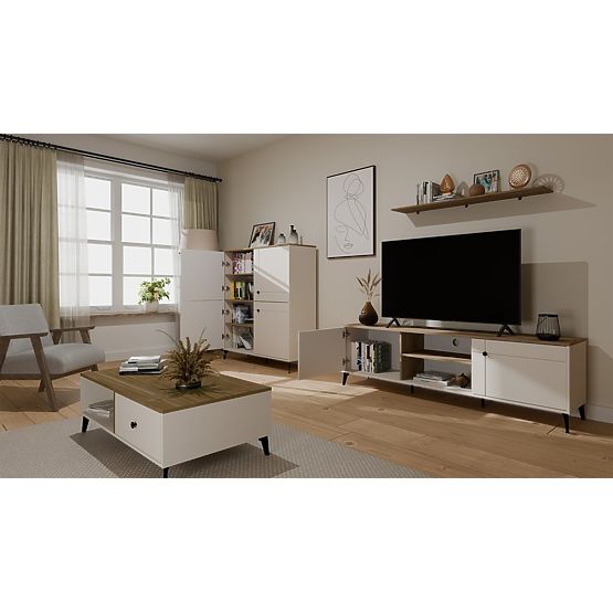 Kommode POINT 4D Kaschmir Beige Eiche Castello Schrank 4 Türen 8 Regale für Wohnzimmer