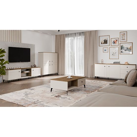 Kommode POINT 4D Kaschmir Beige Eiche Castello Schrank 4 Türen 8 Regale für Wohnzimmer
