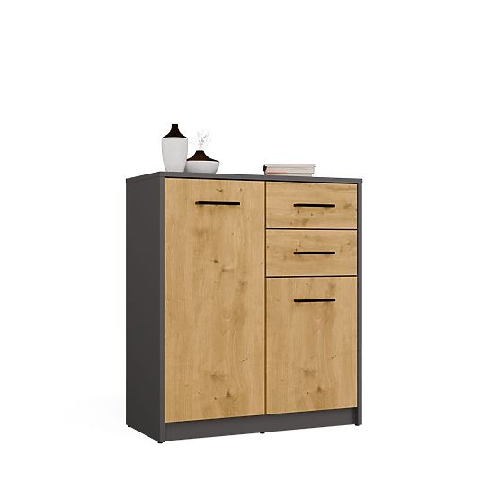 Kommode SIMPLO 2D2S Schrank 2 Schubladen 2 Türen für Wohnzimmer ANTHRAZIT EICHE ARTISAN