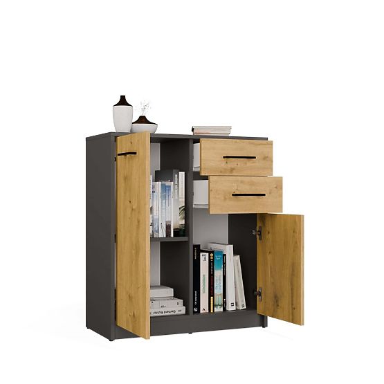 Kommode SIMPLO 2D2S Schrank 2 Schubladen 2 Türen für Wohnzimmer ANTHRAZIT EICHE ARTISAN