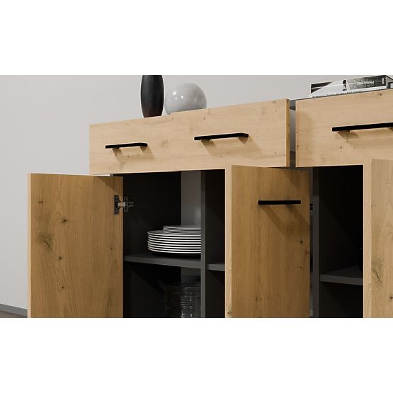 Kommode SIMPLO 3D3S Schrank 3 Schubladen 3 Türen ANTHRAZIT EICHE ARTISAN