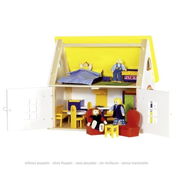 Landhaus für Puppen mit Möbeln