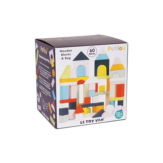Le Toy Van Petilou Bunte Bausteine in Baumwolltasche 60 Stk.