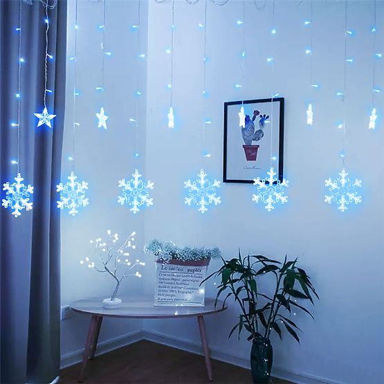 Lichterketten Schneeflocken und Sterne Weihnachtsbeleuchtung Vorhang 138LED