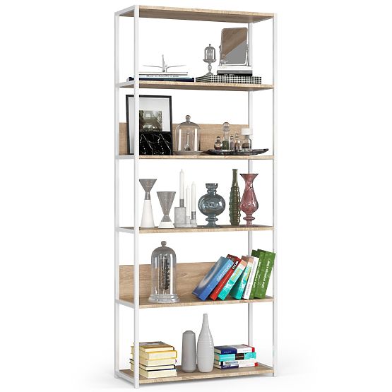 Metall-Loftregal 80 cm - Weiß-Sonoma-Eiche - 6 Regalböden