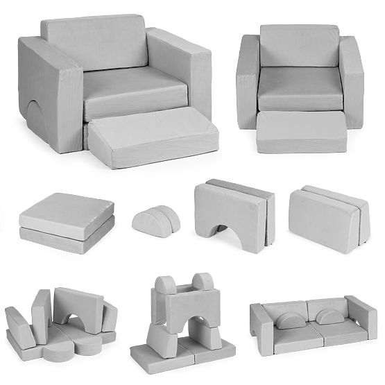 Modularer Kinderstuhl DIY 8 weiche Kissen faltbar - grau ECOTOYS