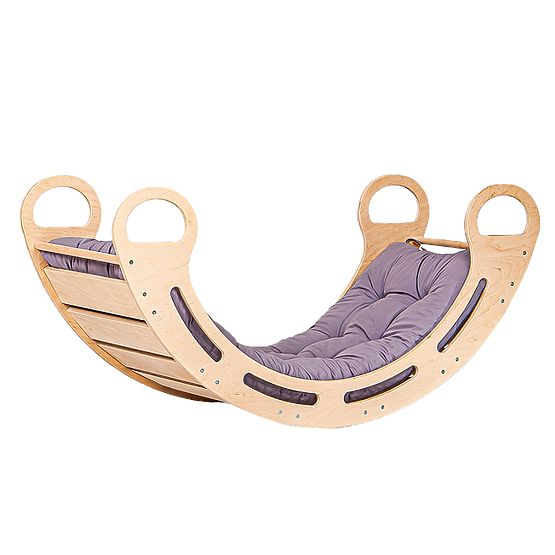 Montessori Holzschaukel mit grauem Kissen - 100 cm