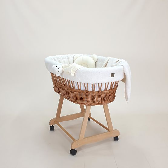 Natürlicher Weidenkorb Teddy Babybett - Ausstattung in Ecru