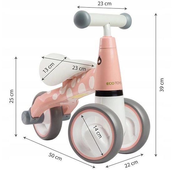 Odrážedlo Mini - pink p weiß tupfen