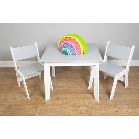 Ourbaby Kindertisch und Stühle - grau/weiß