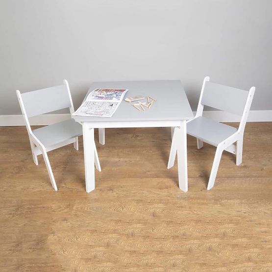 Ourbaby Kindertisch und Stühle - grau/weiß