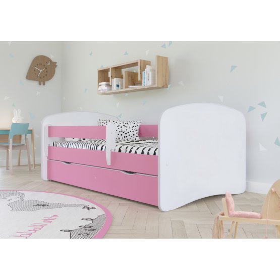 Kinderbett Ourbaby mit Rausfallschutz - rosa/weiß