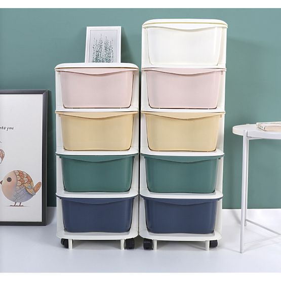 Plastregal auf Rollen für Kinder mit Schubladen