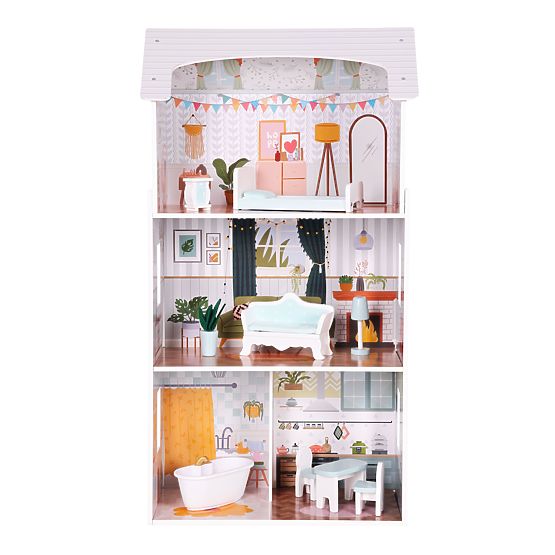 Puppenhaus Alice 3 Etagen 4 Zimmer Set mit 9 Möbelstücken ECOTOYS