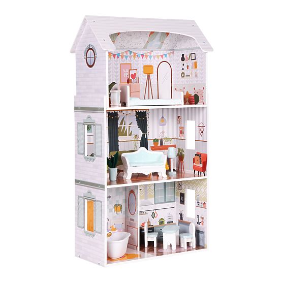 Puppenhaus Alice 3 Etagen 4 Zimmer Set mit 9 Möbelstücken ECOTOYS